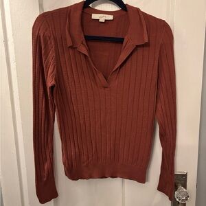 LOFT Women's Rust Ribbed 70s style Collared Sweater